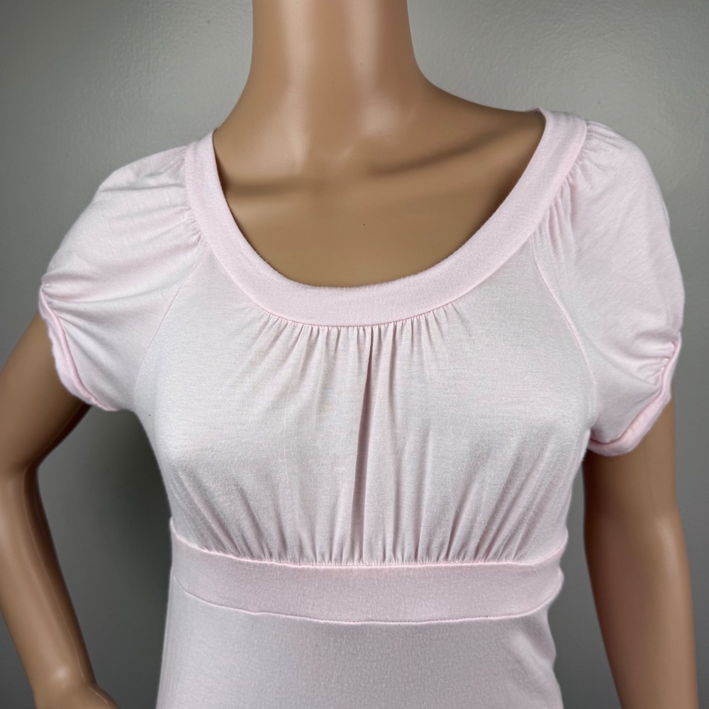Old Navy Pink Babydoll Puff Sleeve Empire Waist Top M Y2K Cottagecore Blouse - Picture 2 of 9